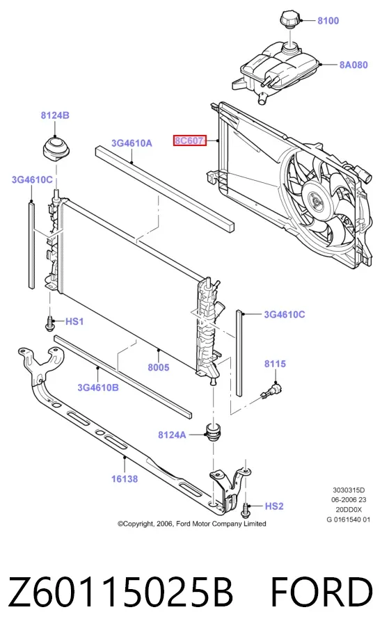 Dyfuzor chłodnicy, w komplecie z silnikiem i wirnikiem Z60115025B Ford