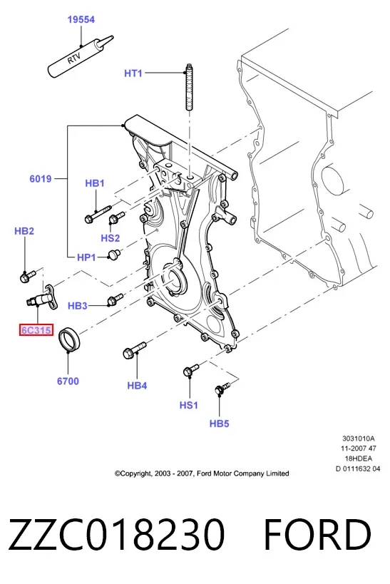 Czujnik położenia wału korbowego ZZC018230 Ford