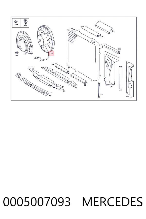 Wentylator elektryczny układu chłodzenia kompletny (silnik+wirnik) 0005007093 Mercedes