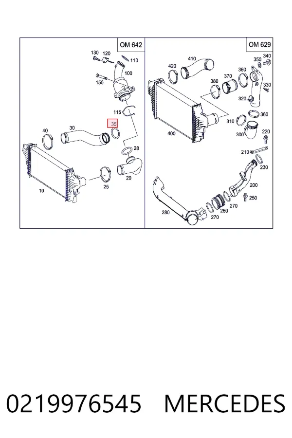 Uszczelka (podkładka) rurki intercoolera 0219976545 Mercedes