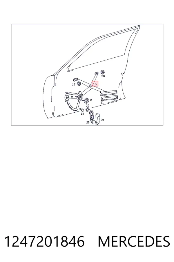 Mechanizm podnoszenia szyby drzwi przednich prawych Mercedes E C124