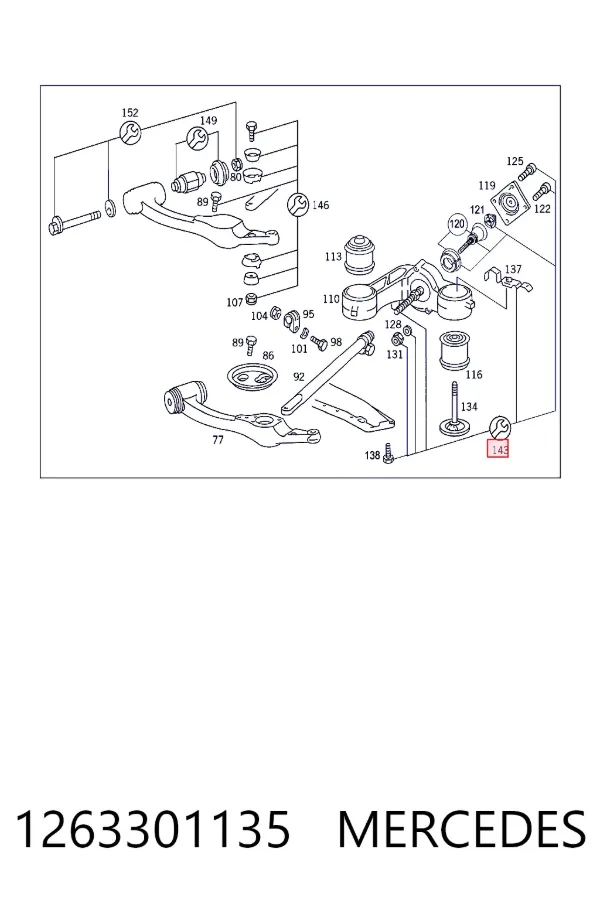 Sworzeń wahacza dolny 1263301135 Mercedes