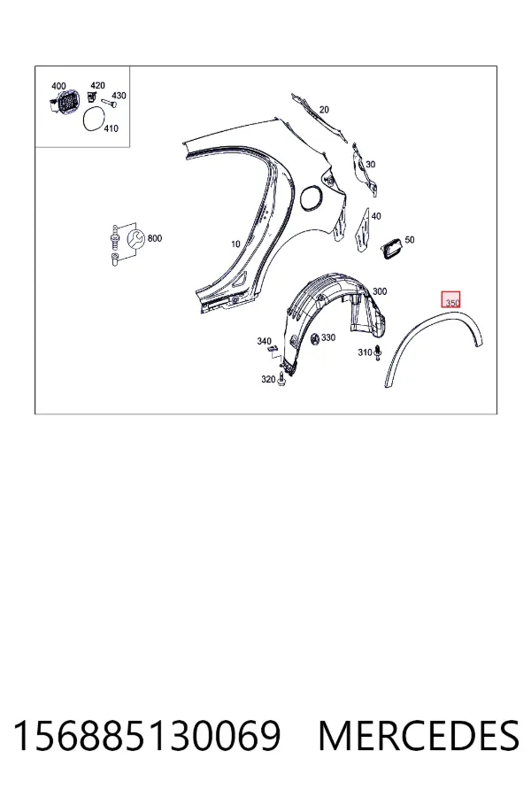 Poszerzenie (nakładka) reperaturki tylnego błotnika lewy 156885130069 Mercedes