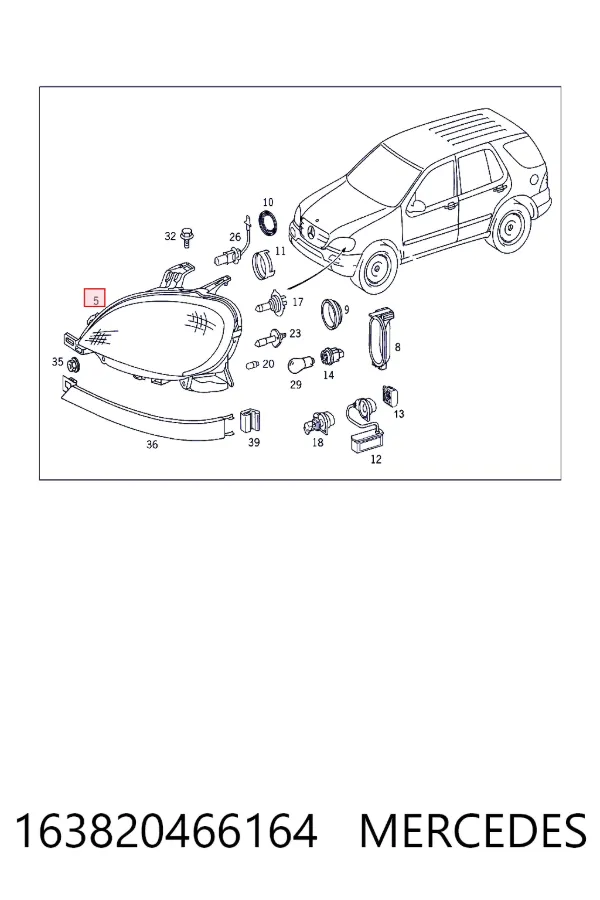 Reflektor prawy 163820466164 Mercedes
