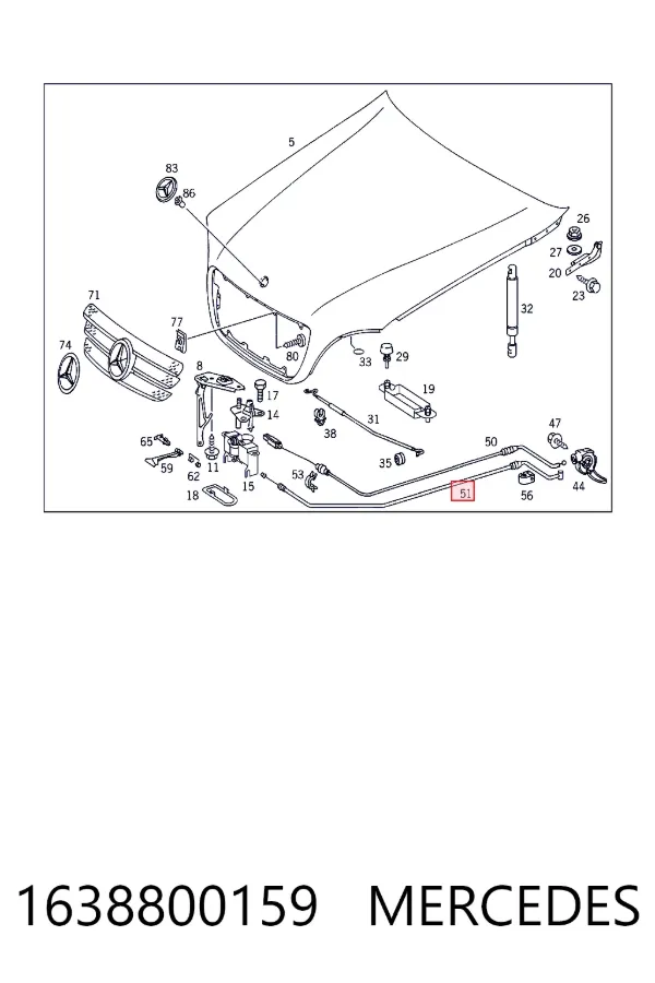 Linka otwierania maski Mercedes ML/GLE W163