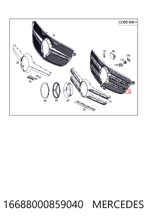 Atrapa chłodnicy 16688000859040 Mercedes