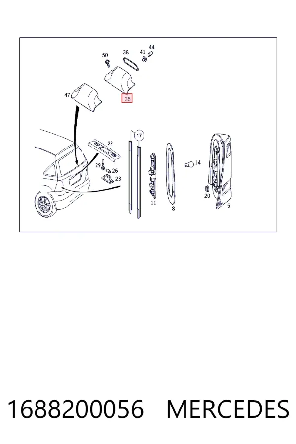 Lampa stop tylna dodatkowa Mercedes A W168