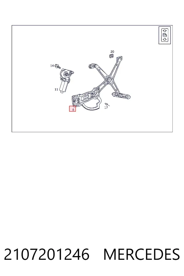 Mechanizm podnoszenia szyby drzwi przednich prawych 2107201246 Mercedes