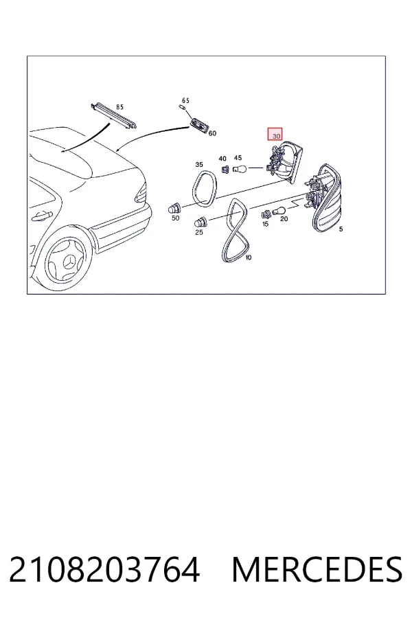 Lampa zespolona tylna lewa wewnętrzna 2108203764 Mercedes