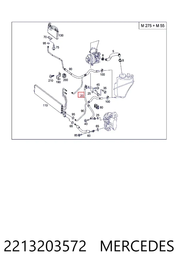 Przewód hydraulicznego układu wspomagania wysokiego ciśnienia, od pompy do maglownicy (mechanizmu) 2213203572 Mercedes