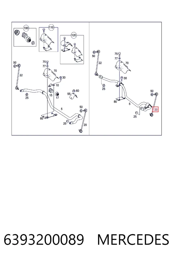 Łącznik stabilizatora przedniego lewy 6393200089 Mercedes