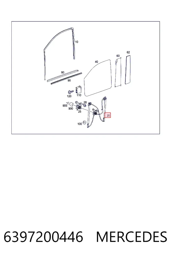 Mechanizm podnoszenia szyby drzwi przednich lewych 6397200446 Mercedes