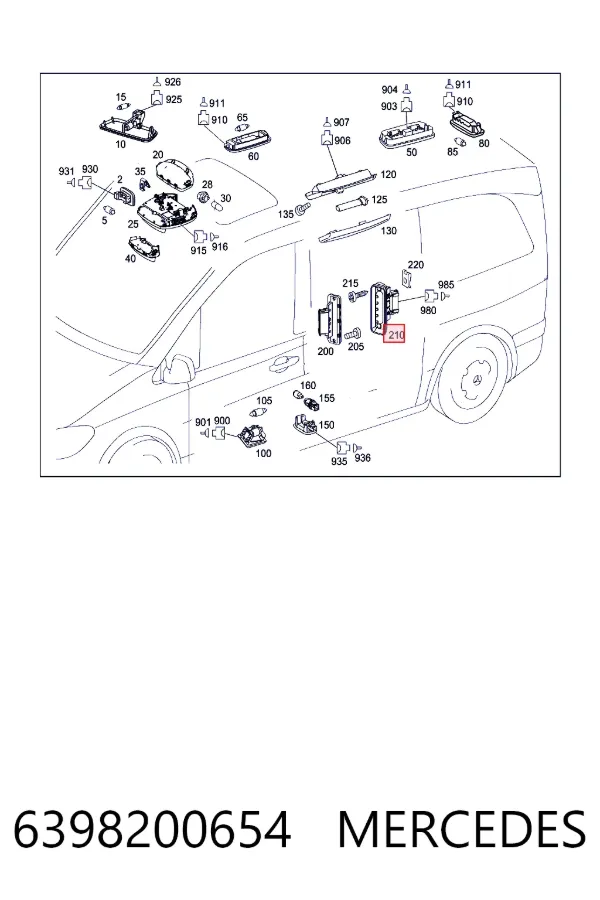 Czujnik zamykania drzwi (wyłącznik krańcowy), na drzwiach przesuwnych 6398200654 Mercedes