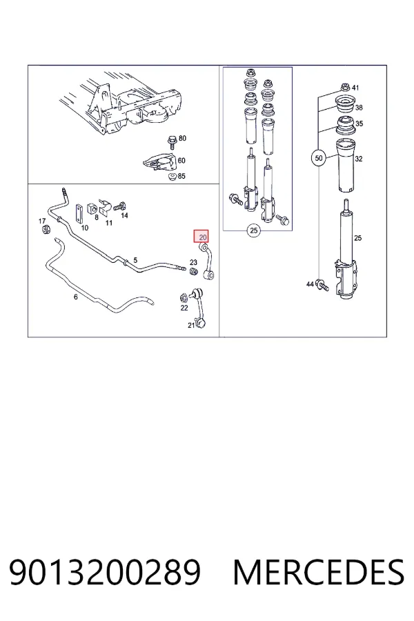 Łącznik stabilizatora przedniego lewy 9013200289 Mercedes