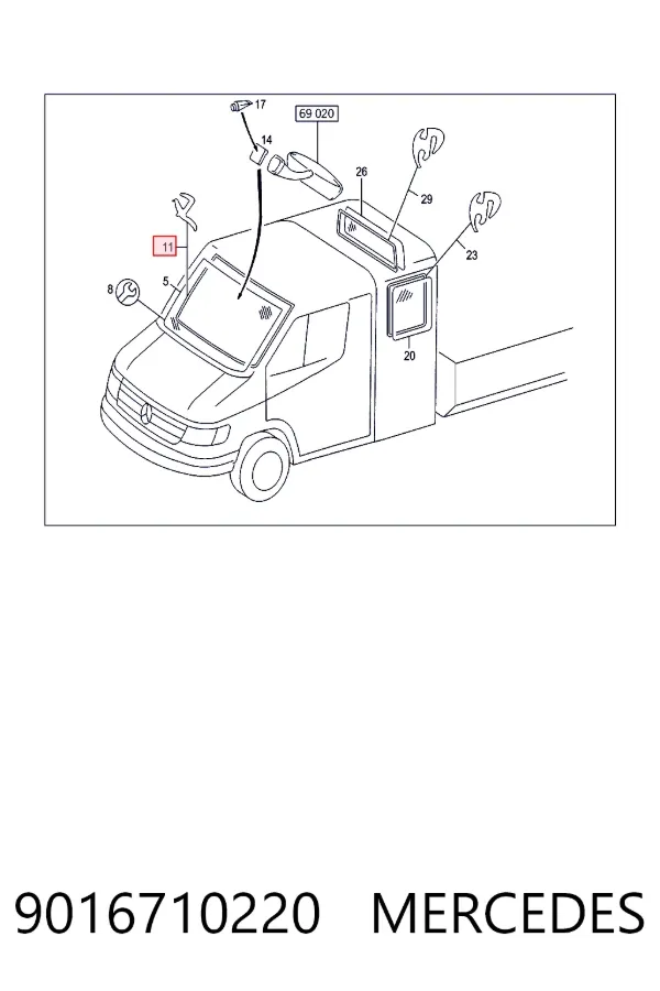 Uszczelka szyby przedniej 9016710220 Mercedes