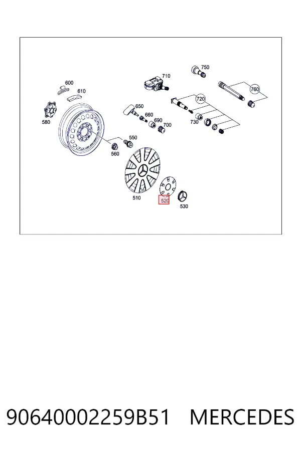 Kołpak do obręczy koła 90640002259B51 Mercedes