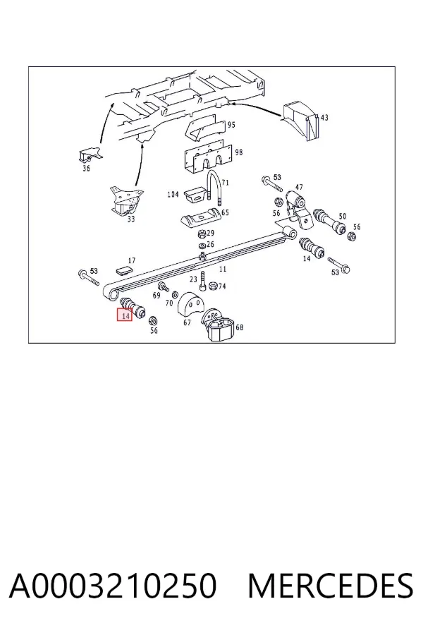 Silentblock tylnego resoru tylny A0003210250 Mercedes