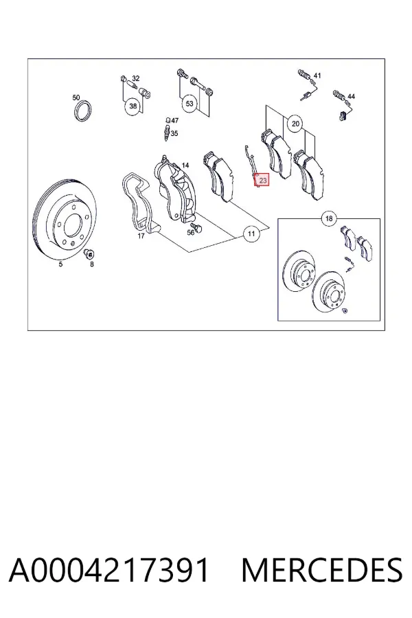 Zestaw sprężyn do mocowania tylnych klocków tarczowych A0004217391 Mercedes