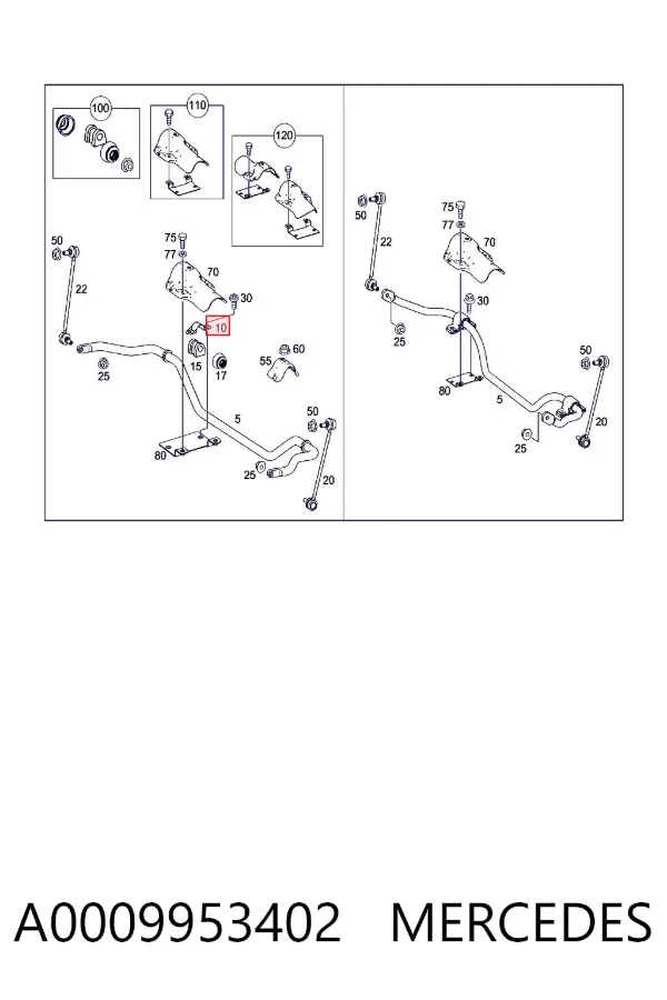 Uchwyt mocowania tulei stabilizatora tylnego A0009953402 Mercedes