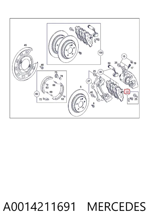 Zestaw sprężynek do mocowania klocków tarczowych przednich A0014211691 Mercedes