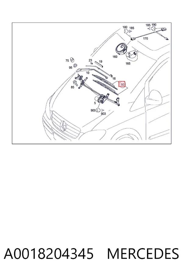 Pióro wycieraczki szyby przedniej, zestaw (2 szt.) A0018204345 Mercedes