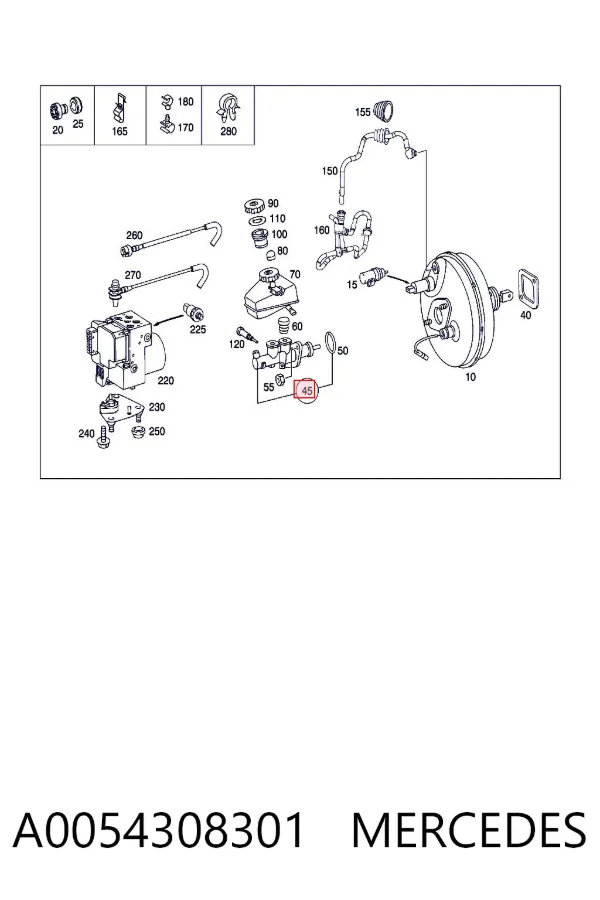 Główny cylinder hamulców A0054308301 Mercedes