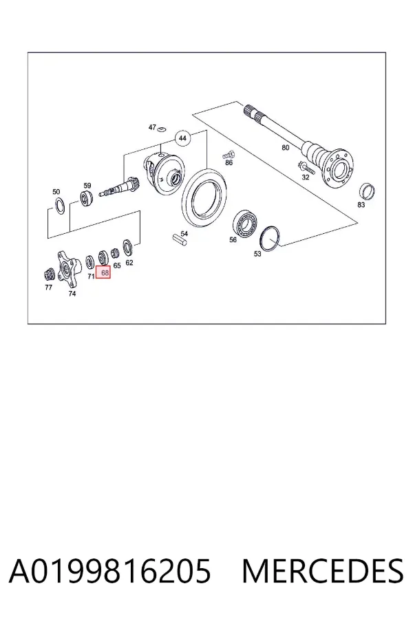 Łożysko końcówki mostu tylnego zewnętrzne A0199816205 Mercedes