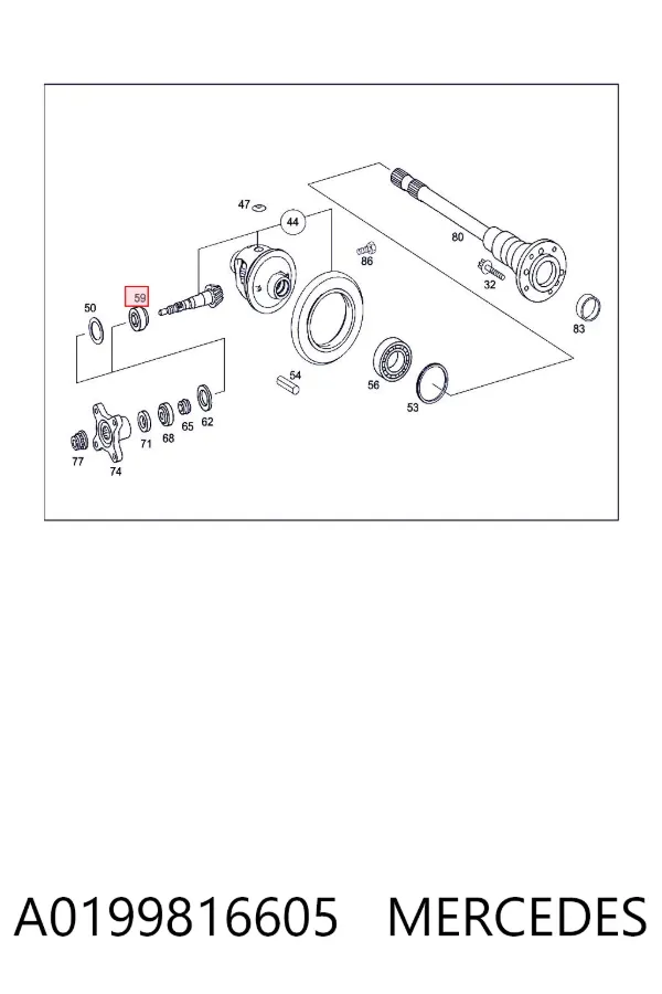 Łożysko końcówki przedniego mostu wewnętrzne A0199816605 Mercedes