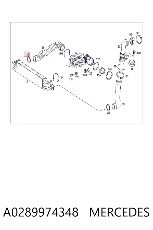 Uszczelka (podkładka) rurki intercoolera A0289974348 Mercedes
