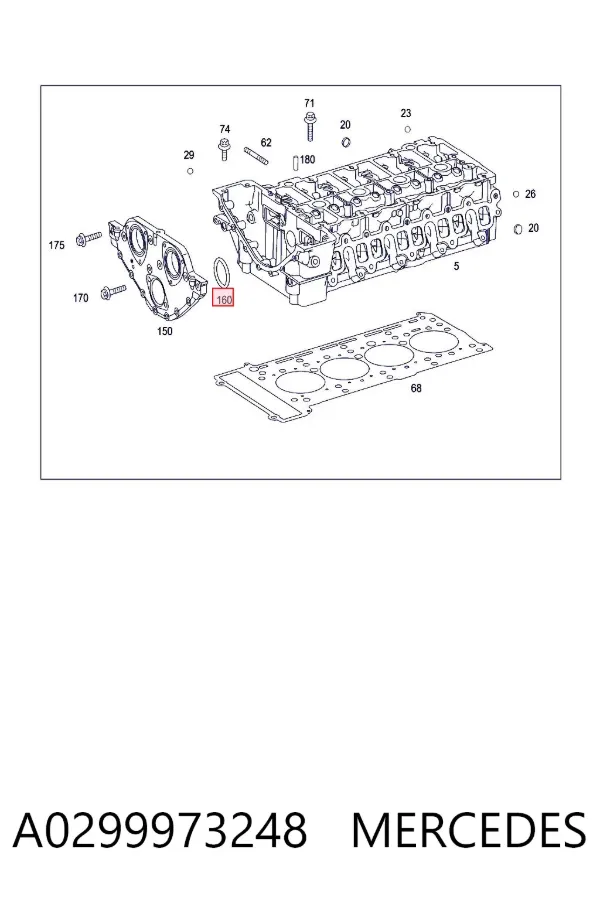 Uszczelka przedniej pokrywy głowicy cylindra A0299973248 Mercedes