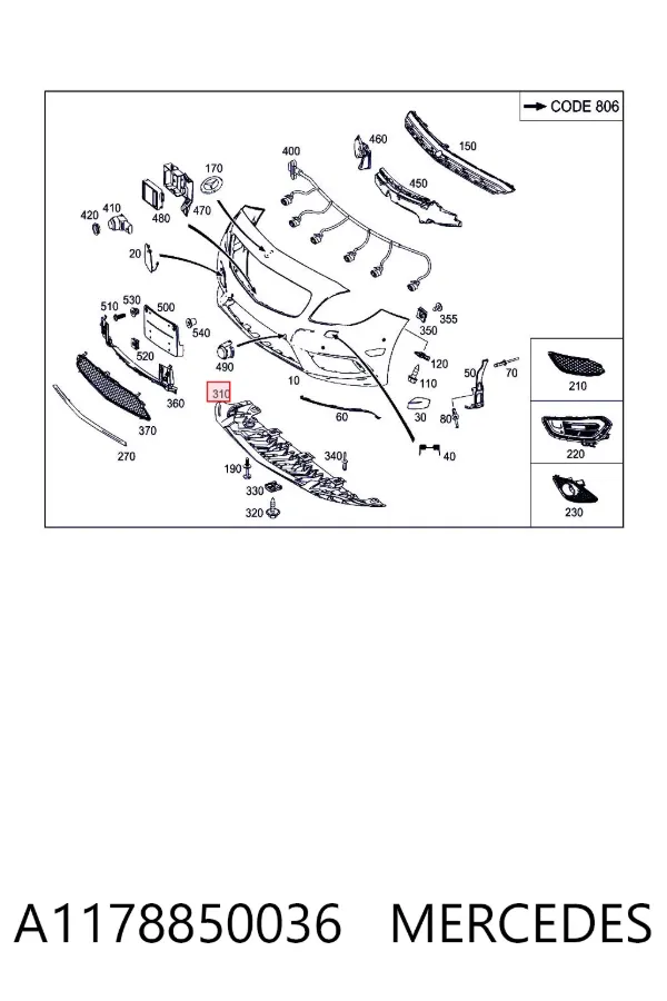 Osłona zderzaka przedniego A1178850036 Mercedes