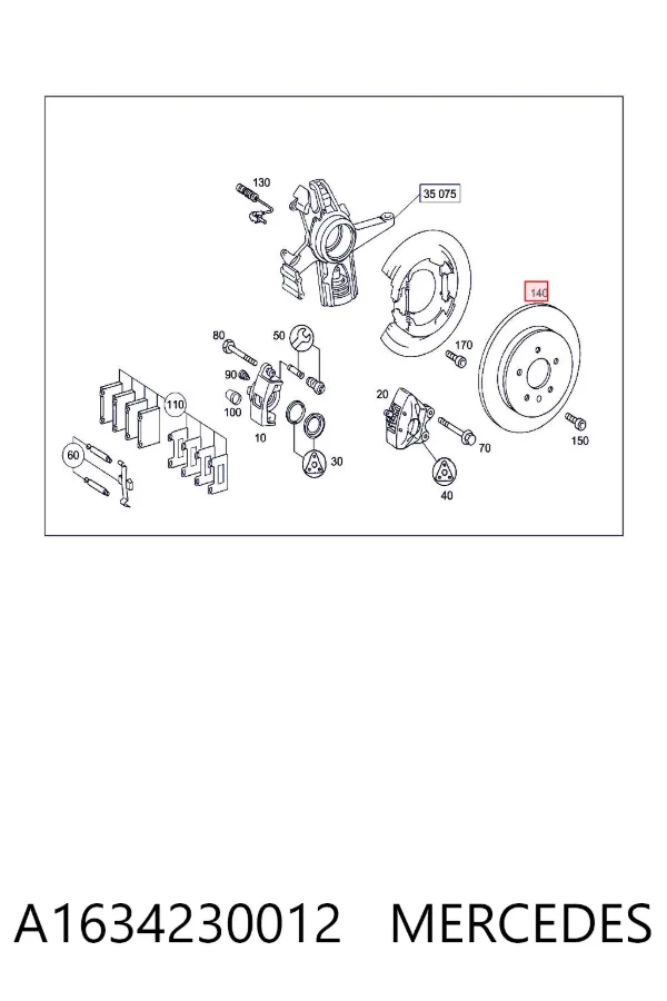 Tarcza hamulcowa tylna A1634230012 Mercedes
