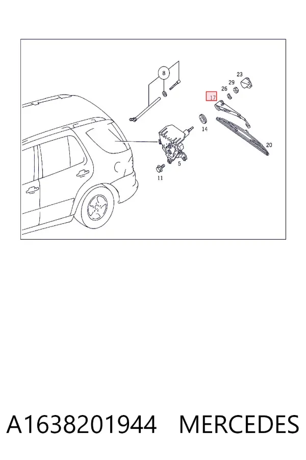 Ramię wycieraczki szyby tylnej A1638201944 Mercedes