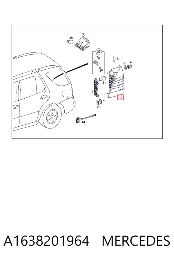 Lampa zespolona tylna lewa A1638201964 Mercedes