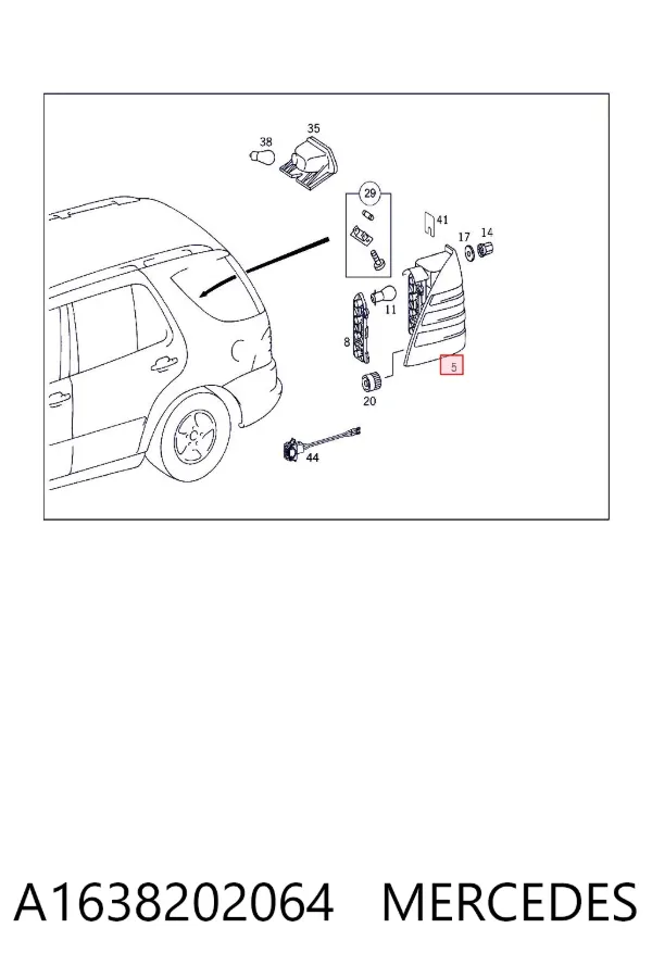 Lampa zespolona tylna prawa A1638202064 Mercedes