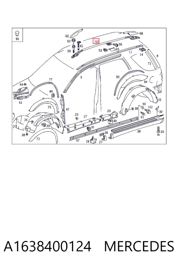 Reling dachu lewy A1638400124 Mercedes
