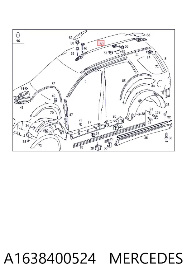 Reling dachu lewy A1638400524 Mercedes