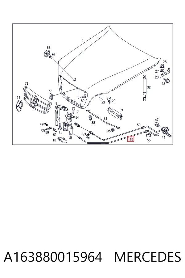 Linka otwierania maski A163880015964 Mercedes