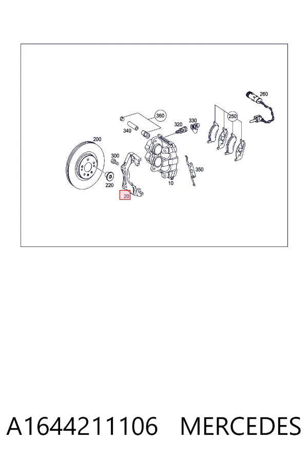 Jarzmo zacisku hamulcowego przedniego A1644211106 Mercedes