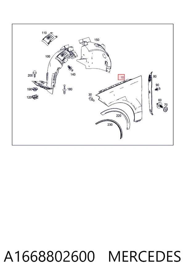 Błotnik przedni prawy A1668802600 Mercedes