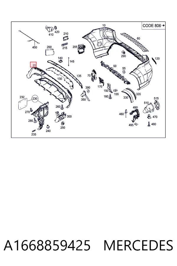 Zderzak tylny A1668859425 Mercedes