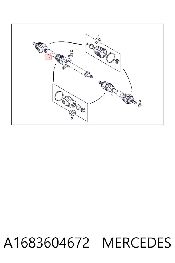 Półoś napędowa przednia prawa A1683604672 Mercedes