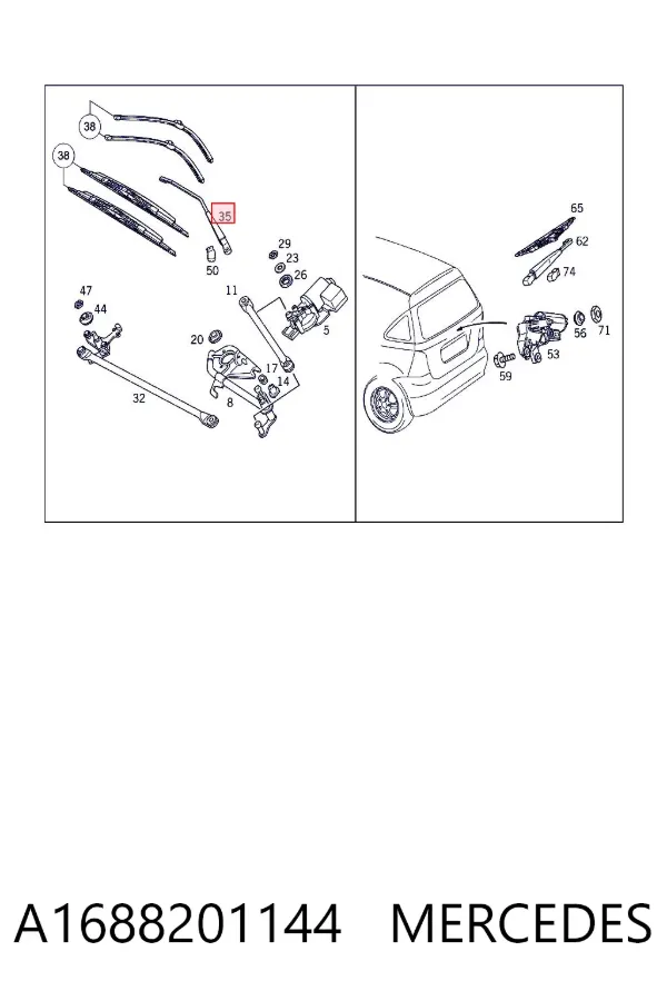 Ramię wycieraczki szyby przedniej A1688201144 Mercedes