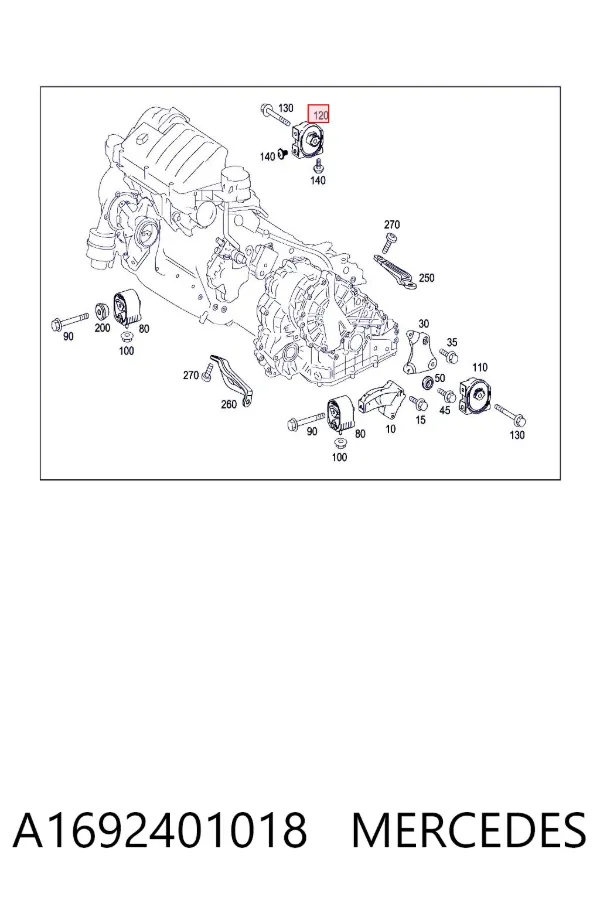 Poduszka (podpora) silnika prawa tylna A1692401018 Mercedes