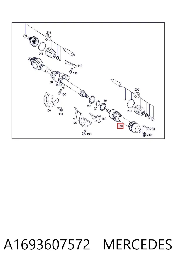 Półoś napędowa przednia lewa A1693607572 Mercedes