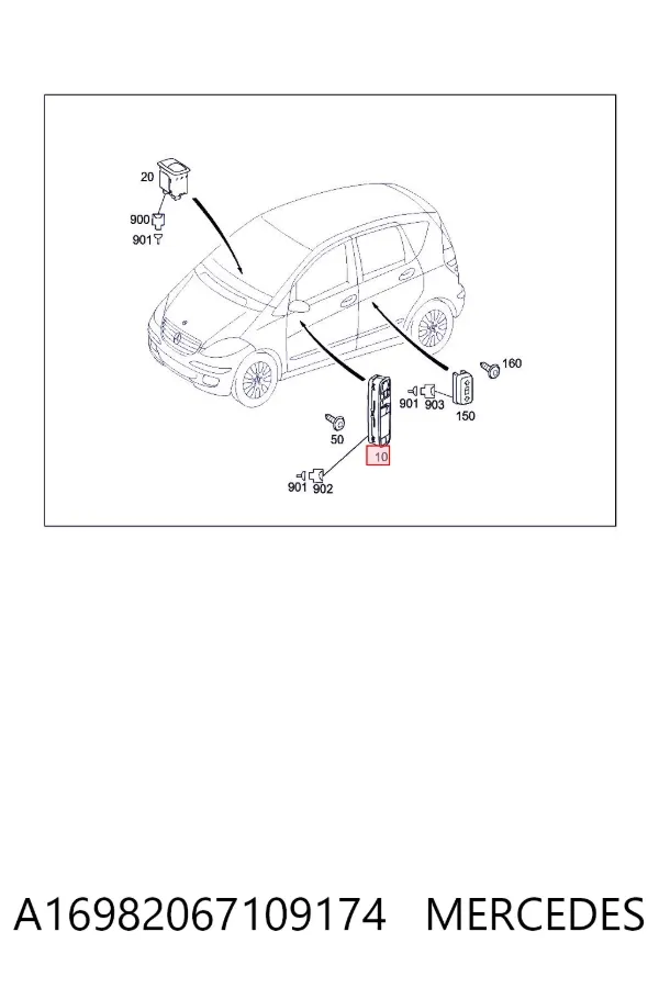 Panel przyciskowy sterowania podnośnikiem szyby przedni lewy A16982067109174 Mercedes