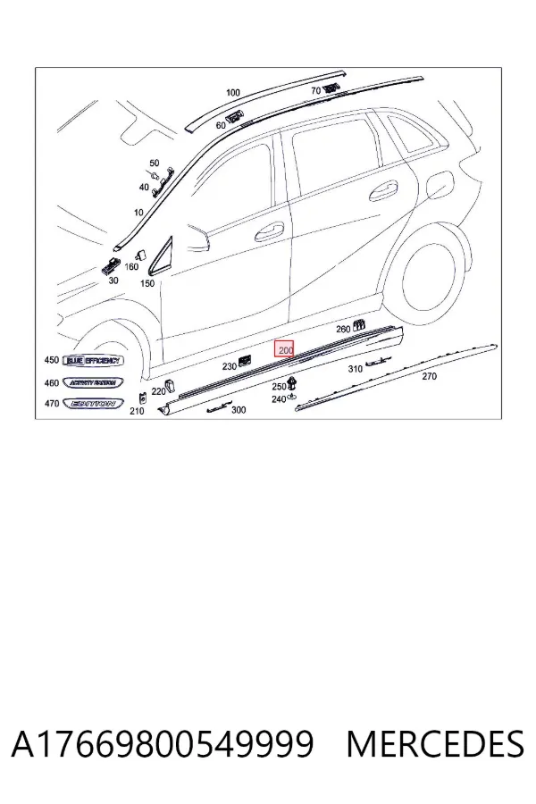 Nakładka (listwa ochronna) na próg zewnętrzna lewa A17669800549999 Mercedes