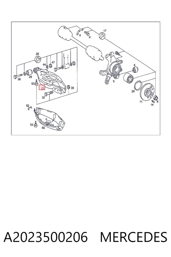 Wahacz zawieszenia tylnego dolny lewy/prawy A2023500206 Mercedes