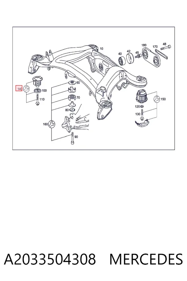 Silentblock tylnej belki A2033504308 Mercedes