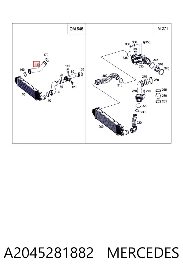 Przewód (króciec) intercoolera A2045281882 Mercedes